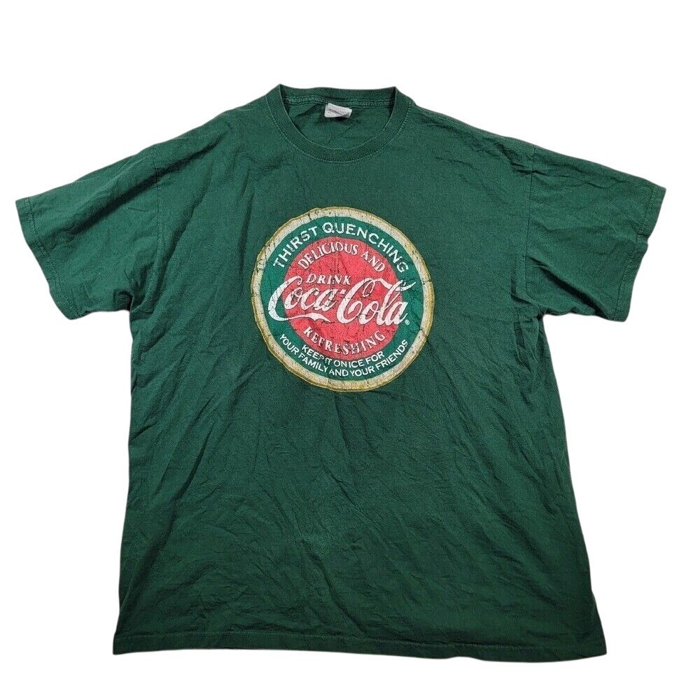 Coca Cola Men's Graphic T-Shirt Sz XL Green Fruit of the Loom Heavy Cotton